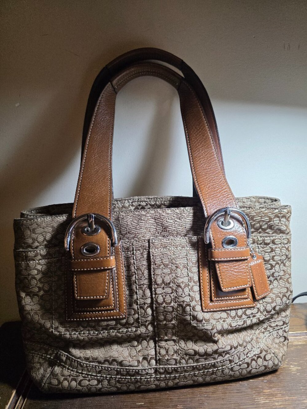Coach vintage mini jacquard Soho tote in tan